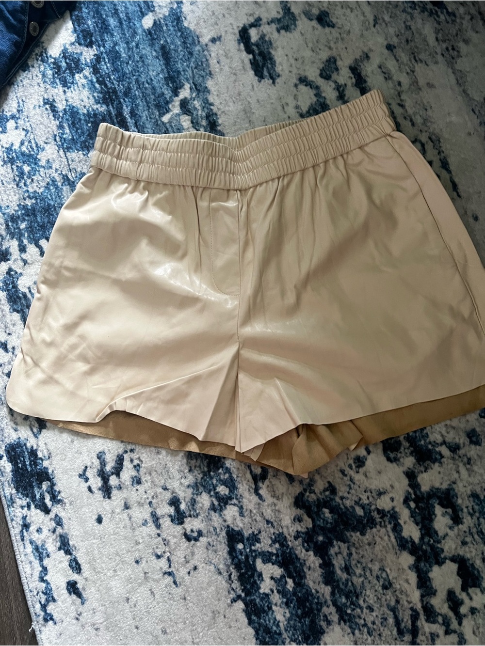 Another Love Beige High-Waist Faux-Leather Shorts